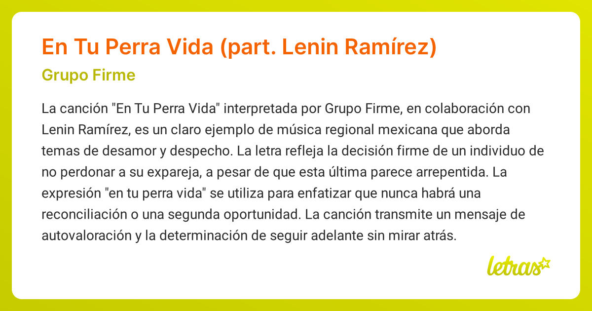 Significado de la canción En Tu Perra Vida (part. Lenin Ramírez) (Grupo ...