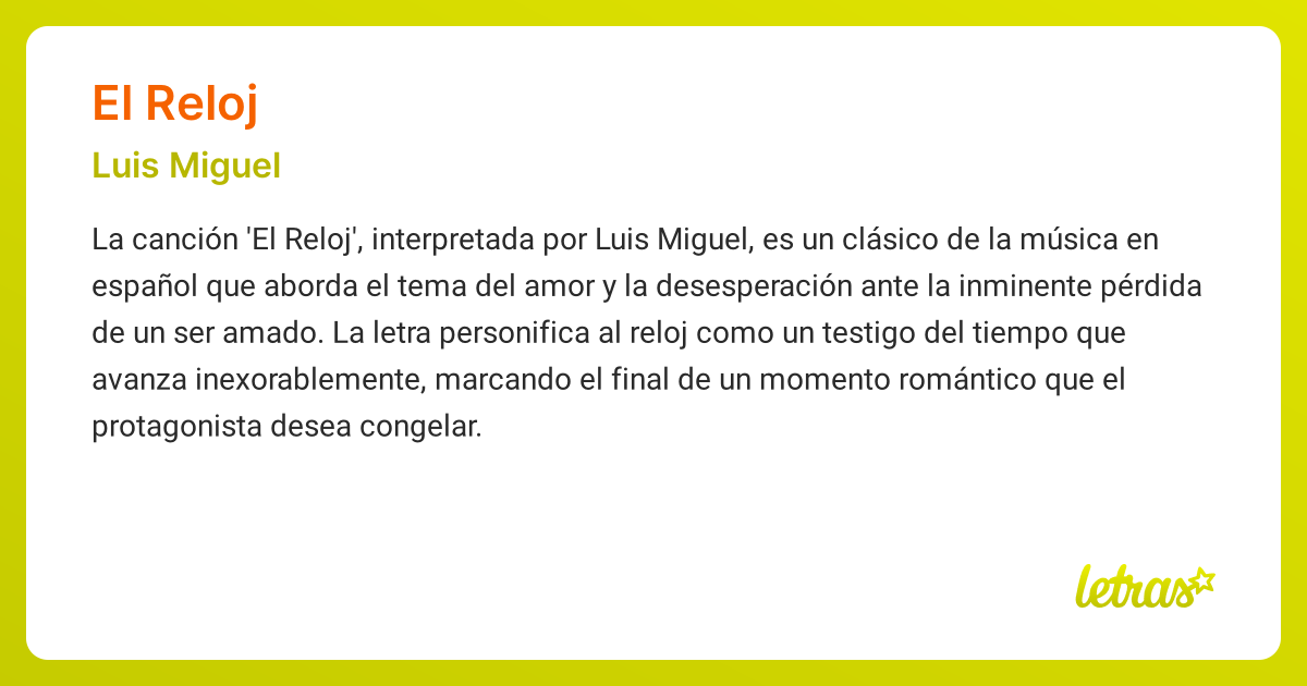 Significado de la cancion EL RELOJ Luis Miguel LETRAS.COM