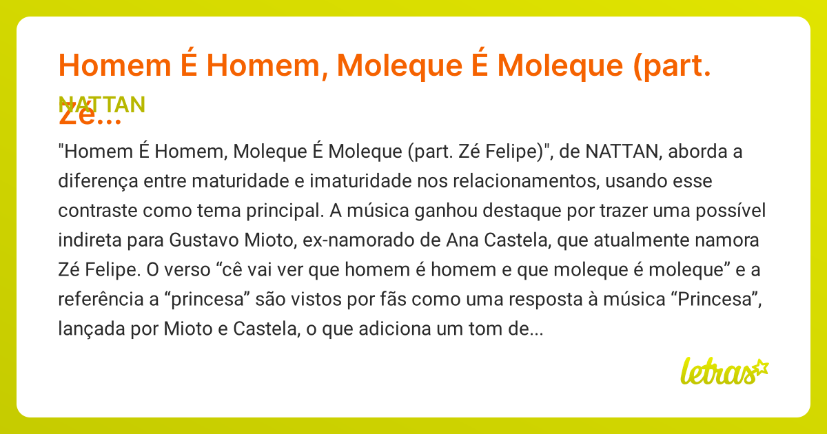 Significado da música Homem É Homem, Moleque É Moleque (part. Zé Felipe ...