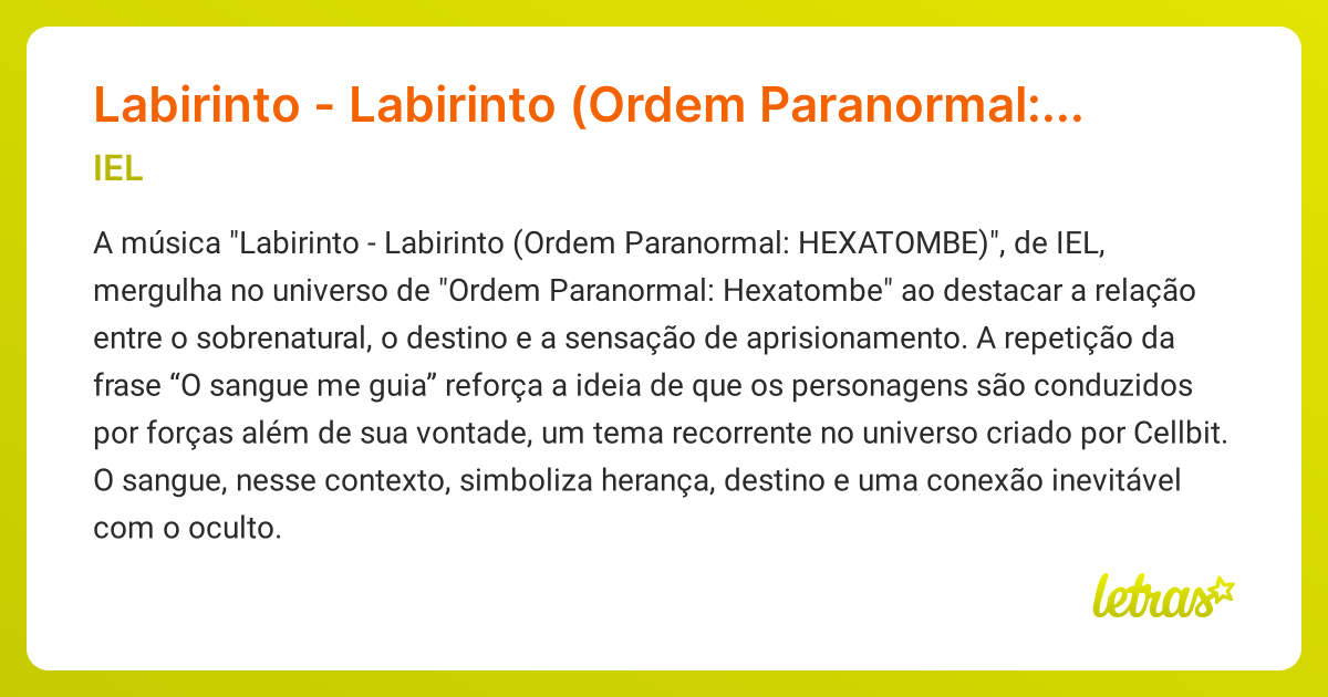 Significado da música Labirinto - Labirinto (Ordem Paranormal ...