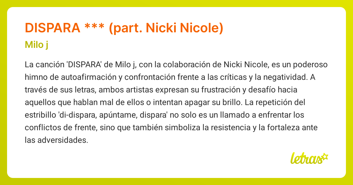 Significado de la canción DISPARA *** (part. Nicki Nicole) (Milo j ...