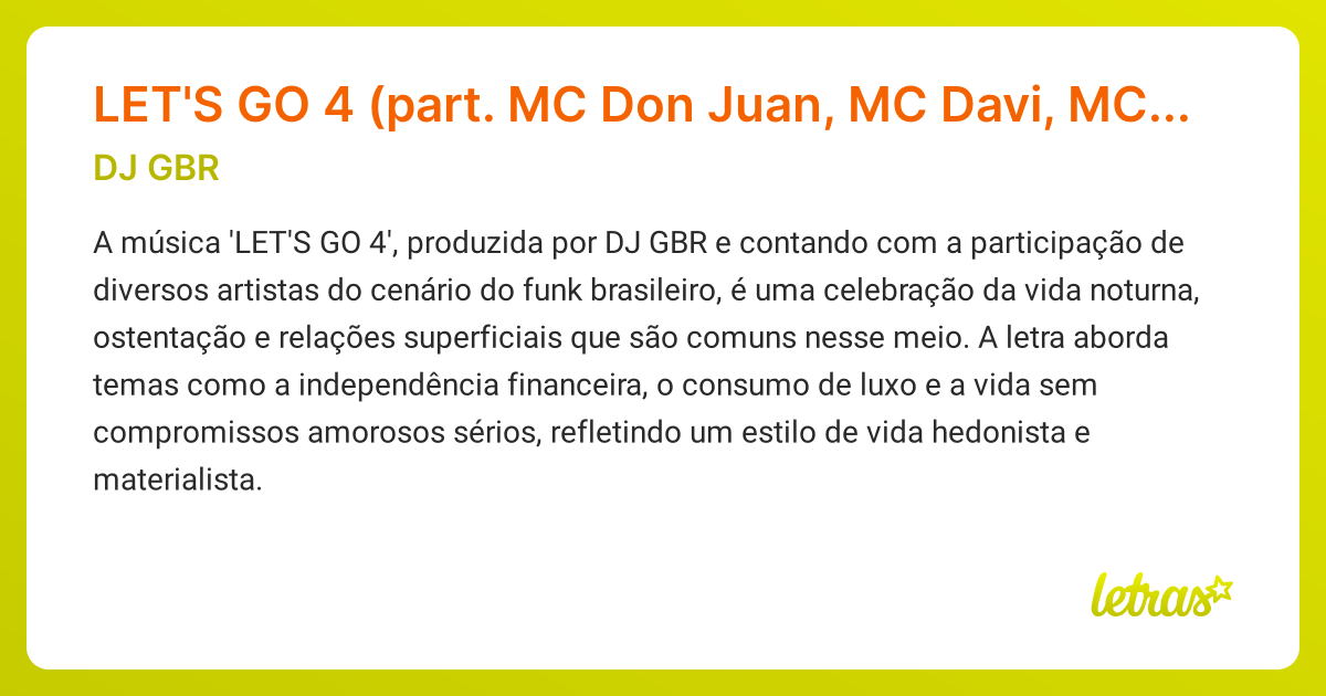 Significado da música LET'S GO 4 (part. MC Don Juan, MC Davi, MC IG, MC ...