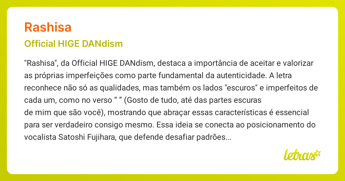 Significado da música RASHISA (Official HIGE DANdism) - LETRAS.MUS.BR