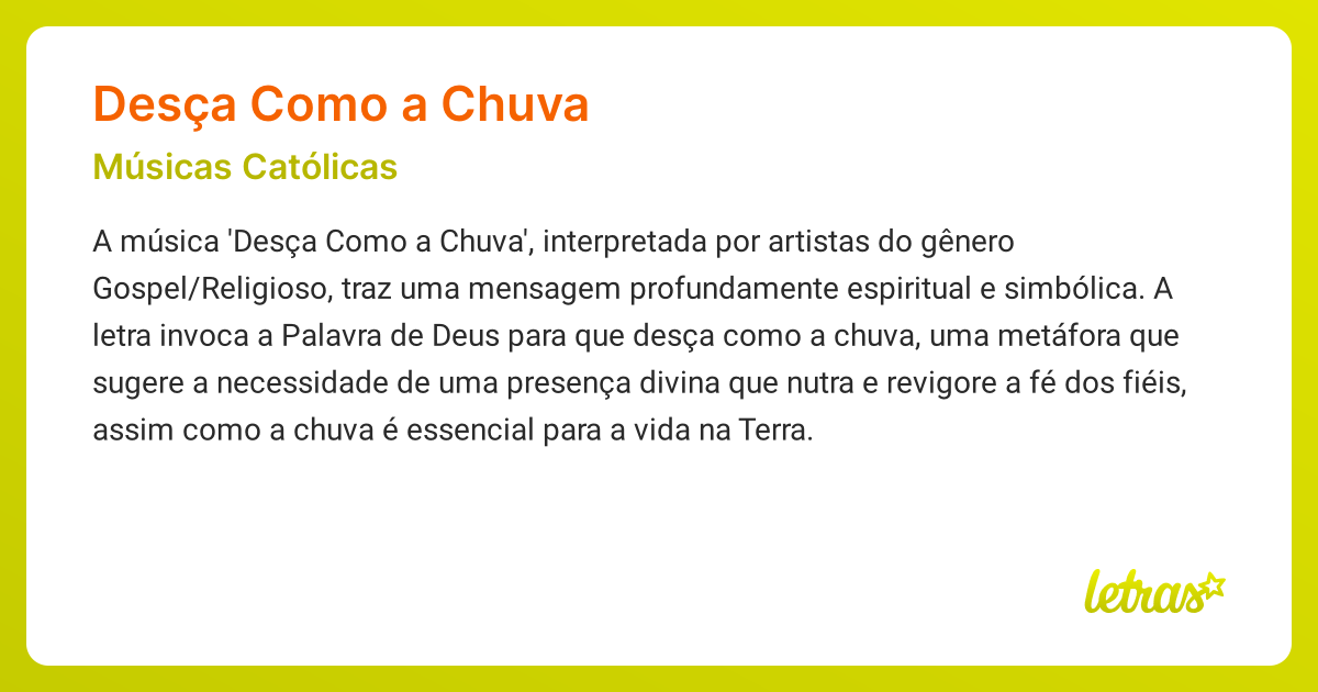 Significado da música DESÇA COMO A CHUVA (Músicas Católicas) - LETRAS ...
