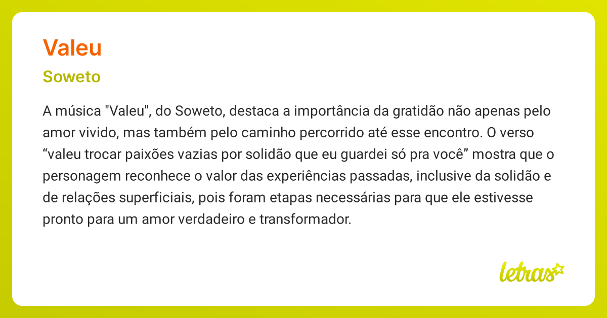 Significado da música VALEU (Soweto) - LETRAS.MUS.BR
