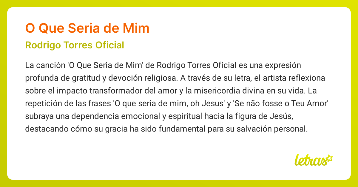 Significado de la canción O QUE SERIA DE MIM (Rodrigo Torres Oficial ...