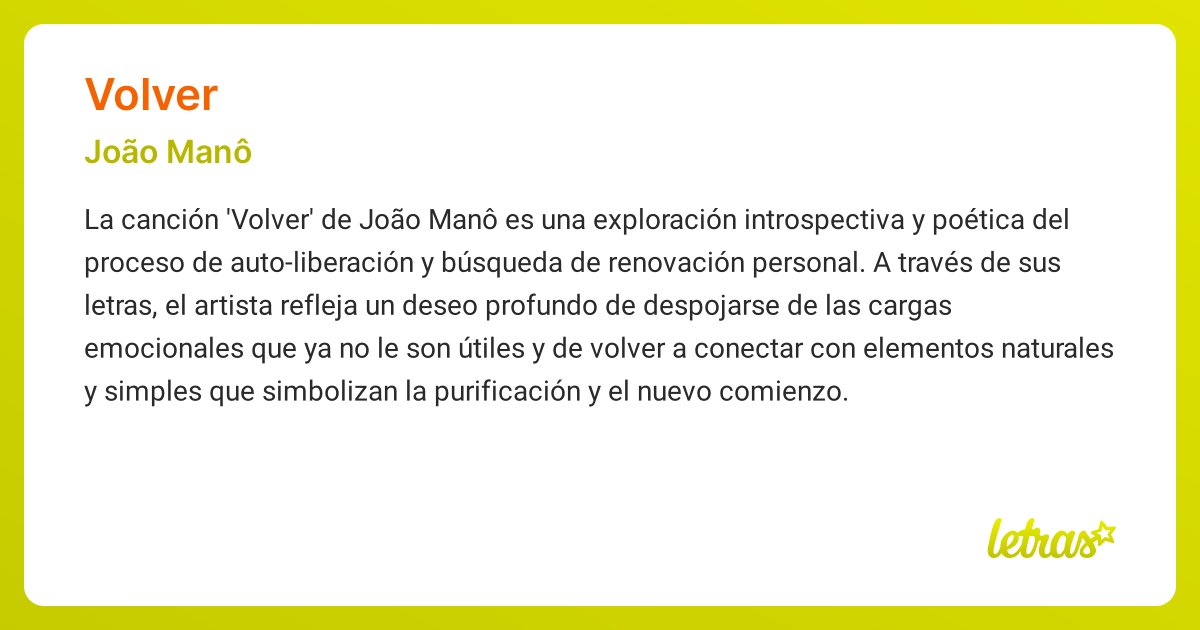 Significado de la canción VOLVER (João Manô) - LETRAS.COM