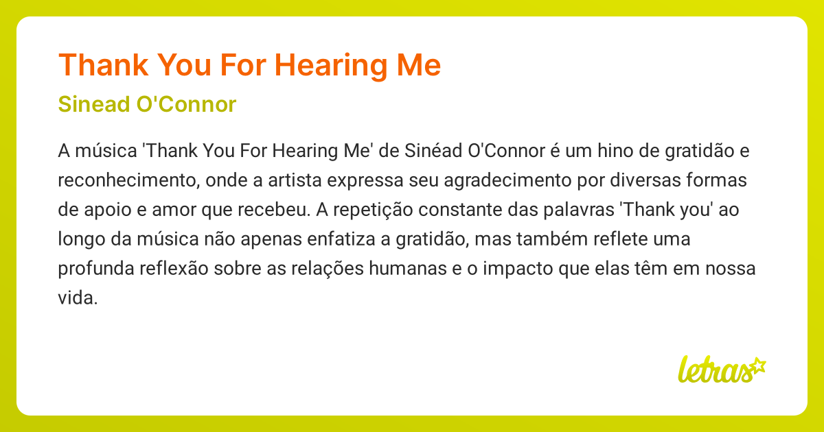 Significado da música THANK YOU FOR HEARING ME (Sinead O'Connor ...