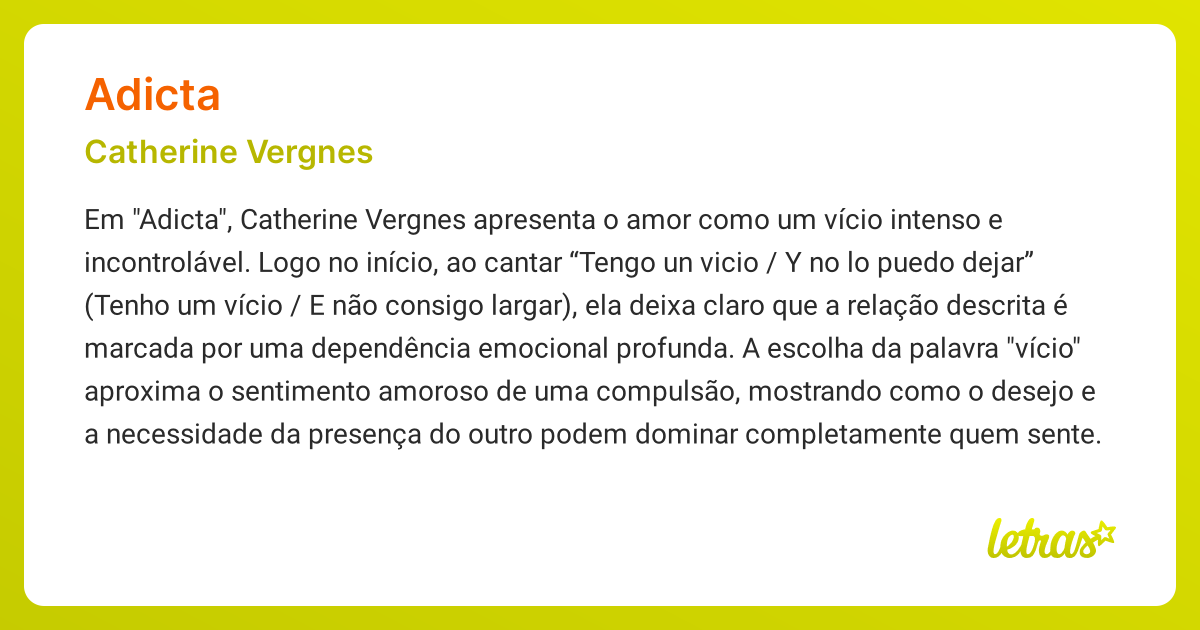 Significado da música ADICTA (Catherine Vergnes) - LETRAS.MUS.BR