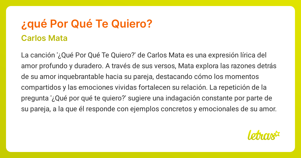 Significado de la canción ¿QUÉ POR QUÉ TE QUIERO? (Carlos Mata