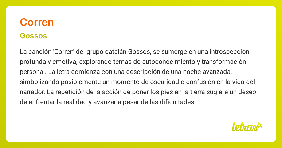 Significado de la canción CORREN (Gossos) - LETRAS.COM