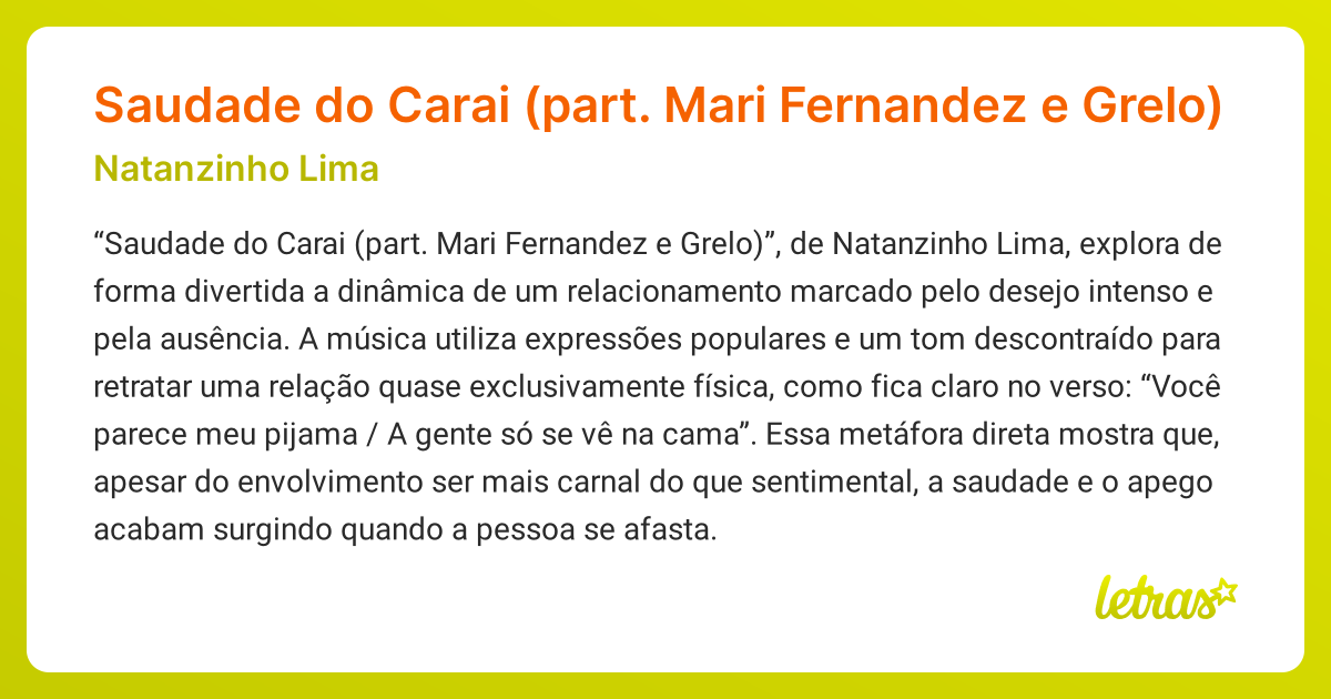Significado da música Saudade do Carai (part. Mari Fernandez e Grelo ...