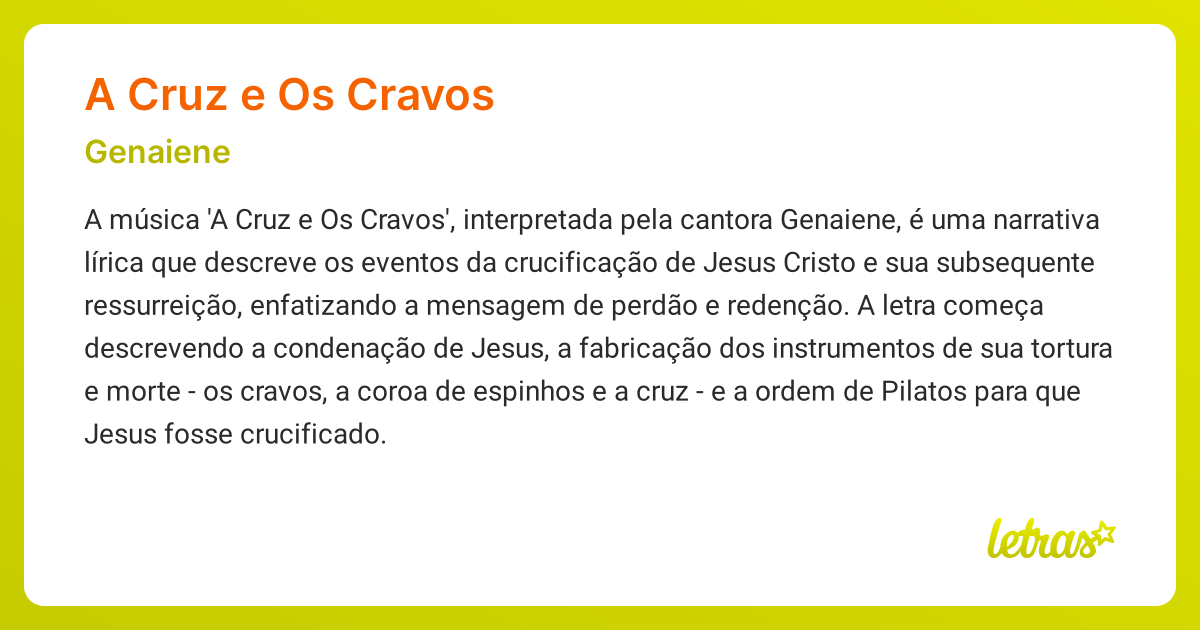Significado da música A CRUZ E OS CRAVOS (Genaiene) - LETRAS.MUS.BR