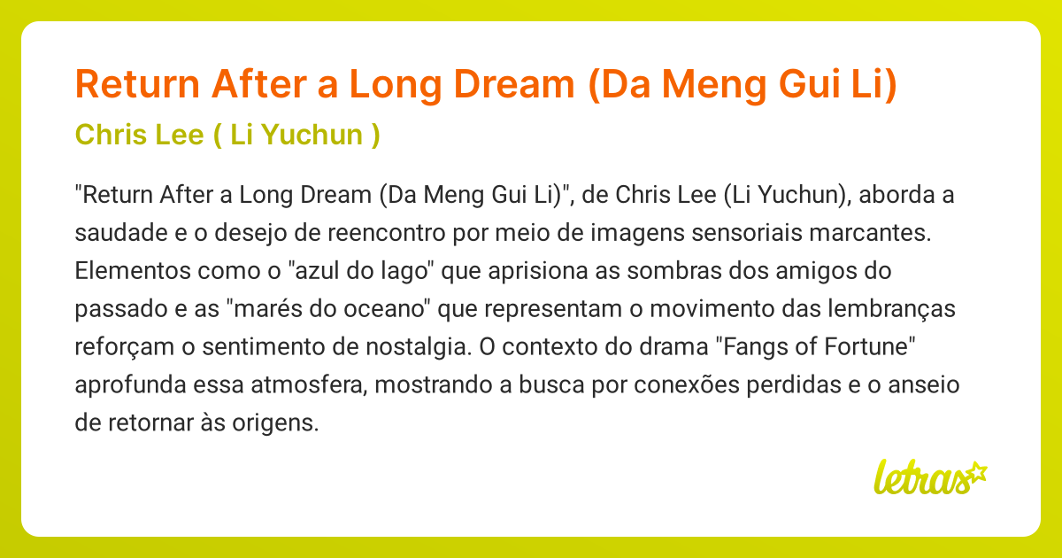 Significado Da Música Return After A Long Dream Da Meng Gui Li Chris 