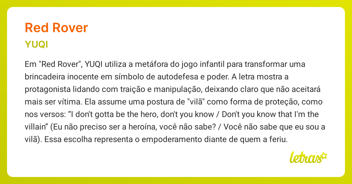Significado da música RED ROVER (YUQI) - LETRAS.MUS.BR