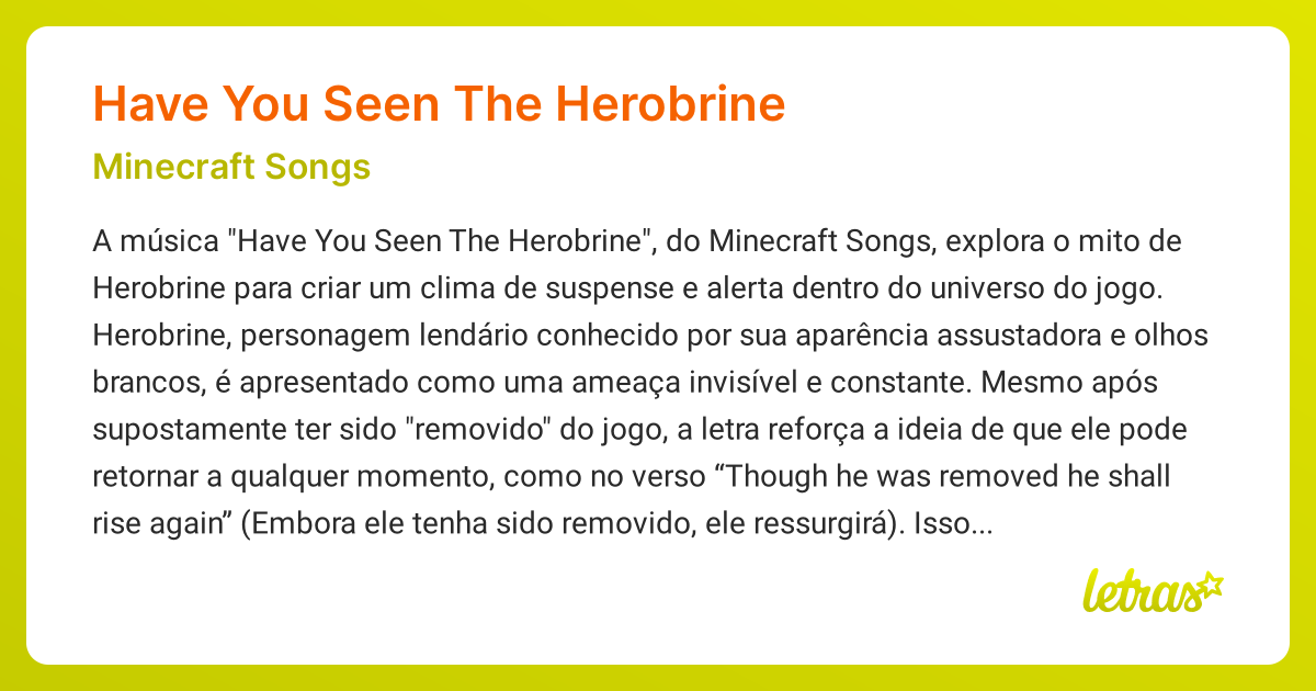 Significado da música HAVE YOU SEEN THE HEROBRINE (Minecraft Songs