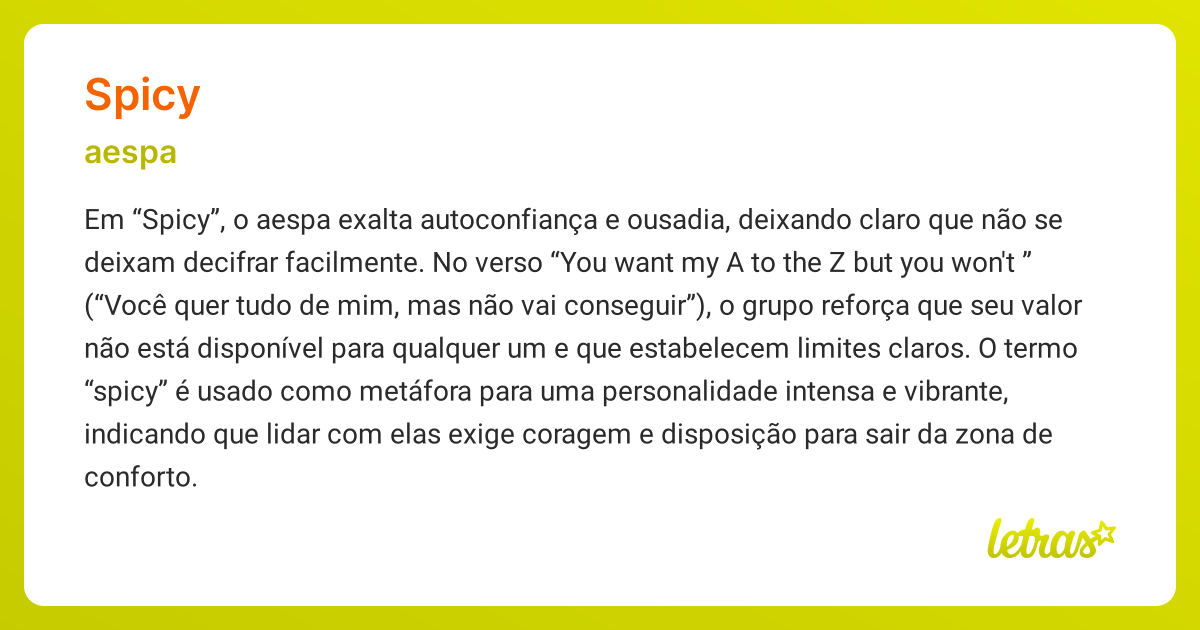 Significado da música SPICY (aespa) - LETRAS.MUS.BR