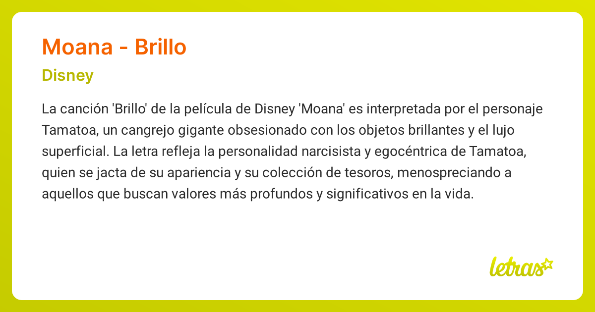 Significado de la canción MOANA - BRILLO (Disney) - LETRAS.COM