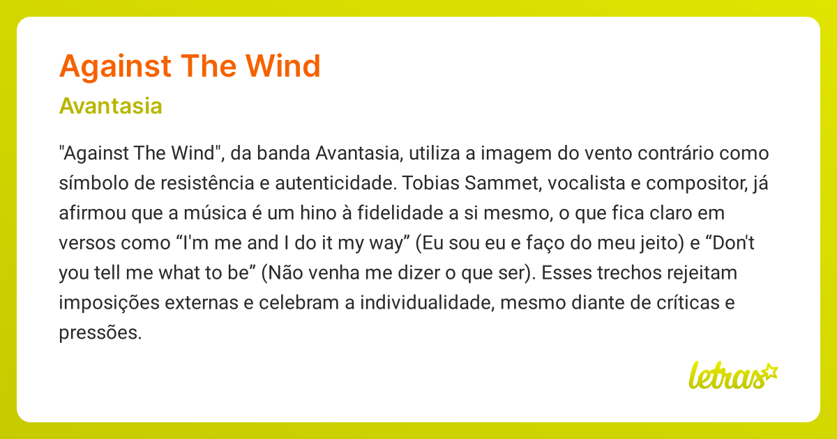Significado da música AGAINST THE WIND (Avantasia) - LETRAS.MUS.BR