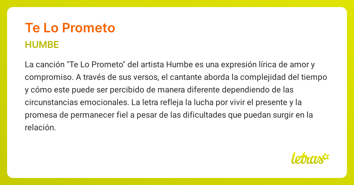 Significado de la canción TE LO PROMETO (HUMBE) - LETRAS.COM