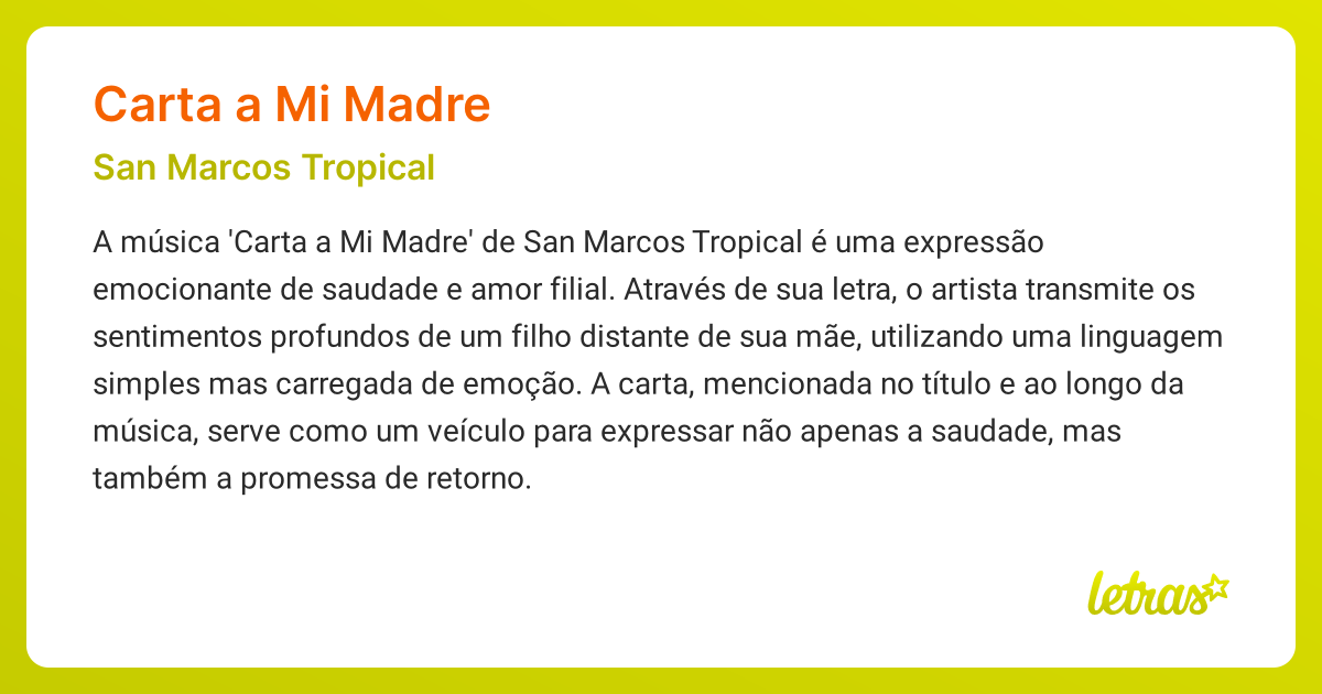 Significado da música CARTA A MI MADRE (San Marcos Tropical) - LETRAS ...