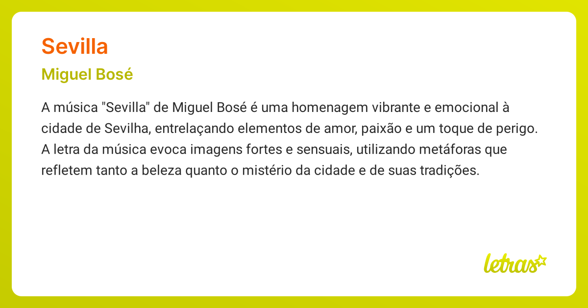 Significado da música SEVILLA (Miguel Bosé) - LETRAS.MUS.BR
