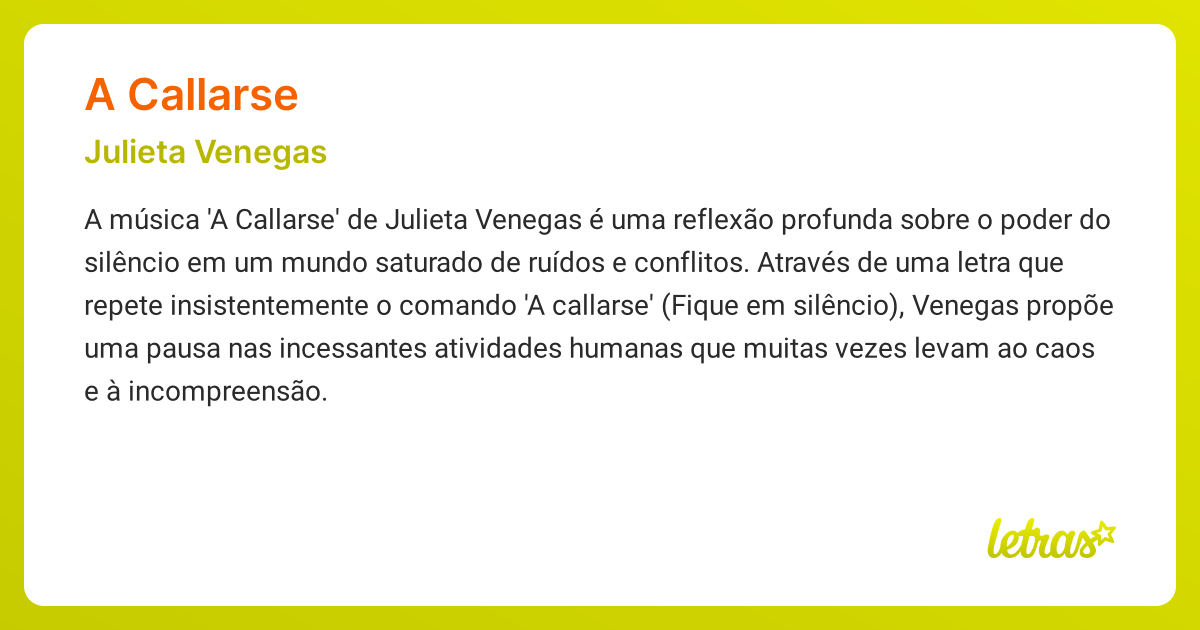 Significado da música A CALLARSE (Julieta Venegas) - LETRAS.MUS.BR