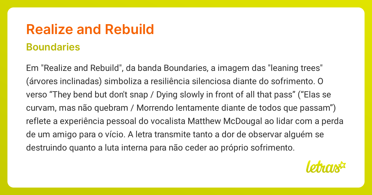 Significado da música REALIZE AND REBUILD (Boundaries) - LETRAS.MUS.BR