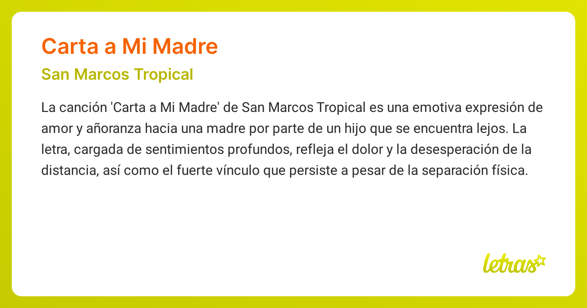 Significado de la canción CARTA A MI MADRE (San Marcos Tropical ...