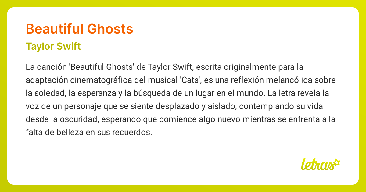 Significado de la canción BEAUTIFUL GHOSTS (Taylor Swift) - LETRAS.COM