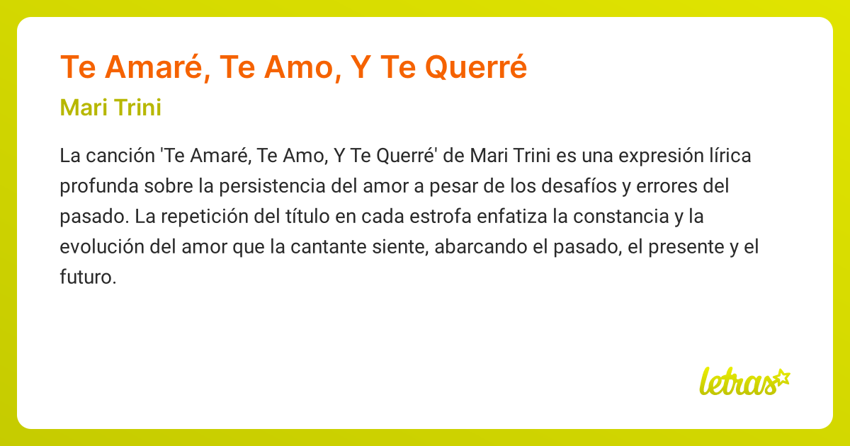 Significado de la canción Te Amaré, Te Amo, Y Te Querré (Mari Trini ...