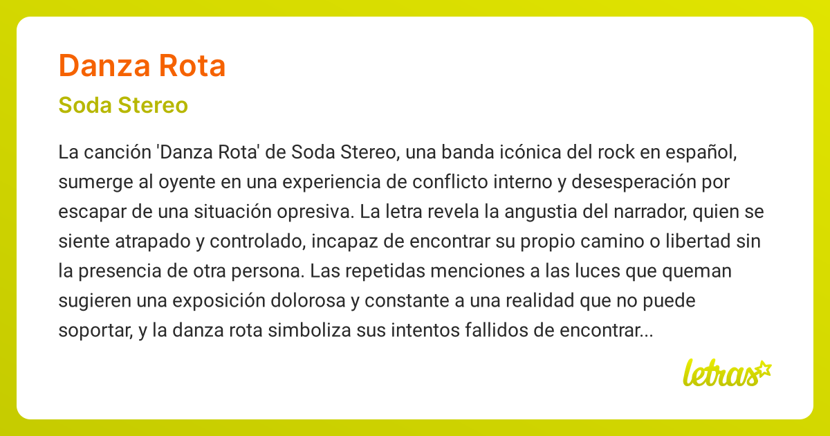 Significado de la canción DANZA ROTA (Soda Stereo) - LETRAS.COM
