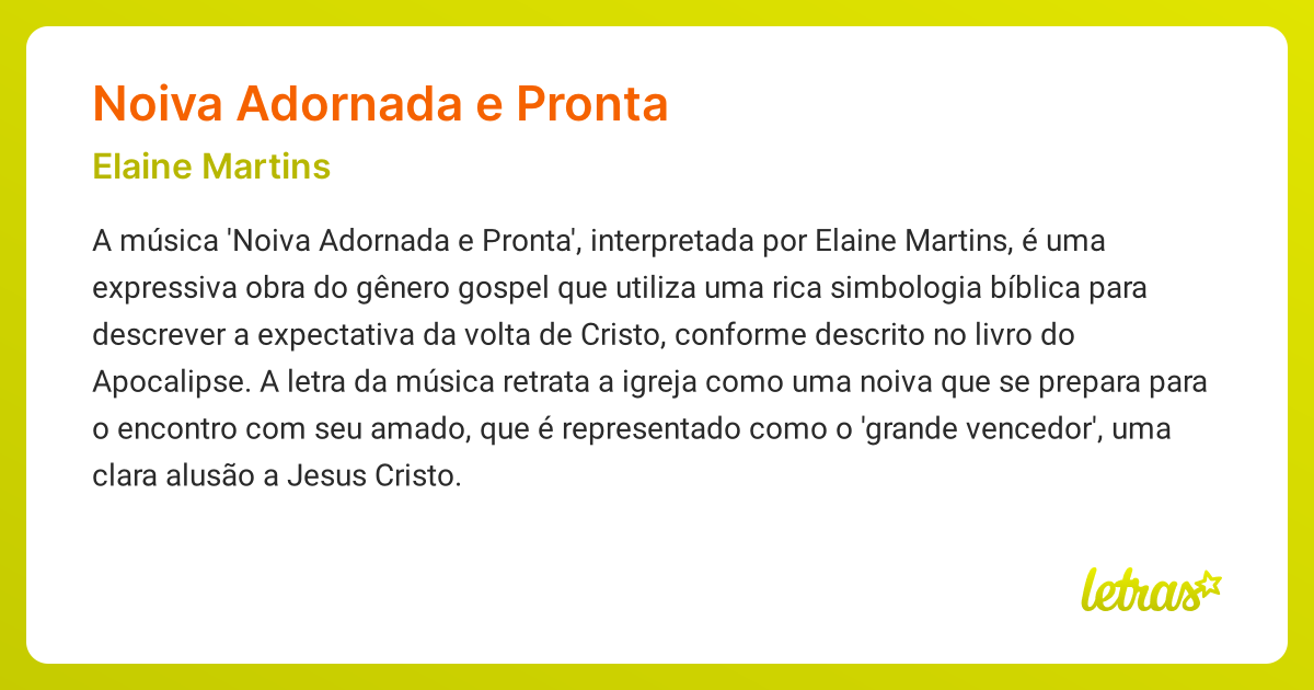 Significado da música NOIVA ADORNADA E PRONTA (Elaine Martins) - LETRAS ...