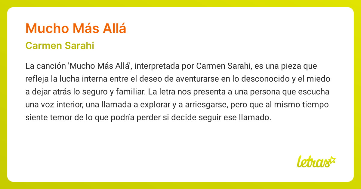 Significado de la canción MUCHO MÁS ALLÁ (Carmen Sarahi) - LETRAS.COM