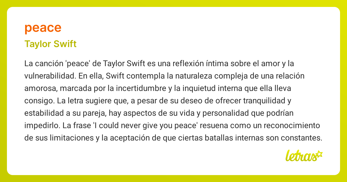 Significado de la canción PEACE - Taylor Swift | Letras.com