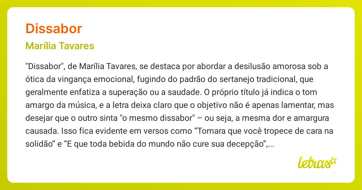 Significado da música DISSABOR (Marília Tavares) - LETRAS.MUS.BR