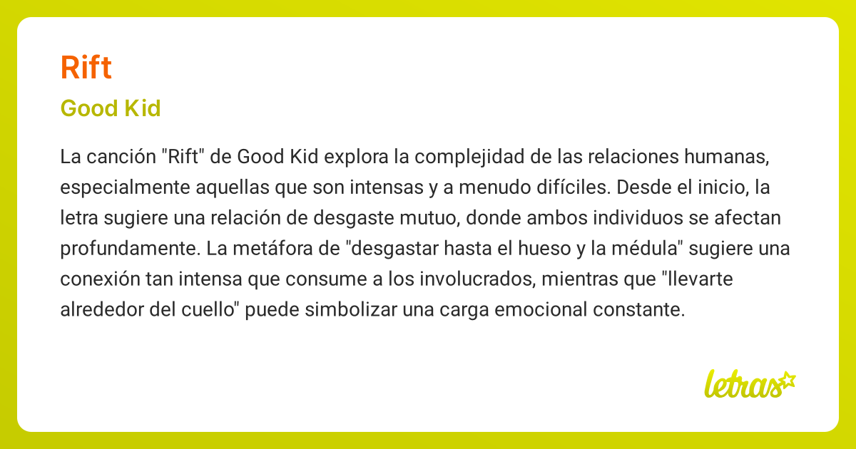 Significado de la canción RIFT (Good Kid) - LETRAS.COM