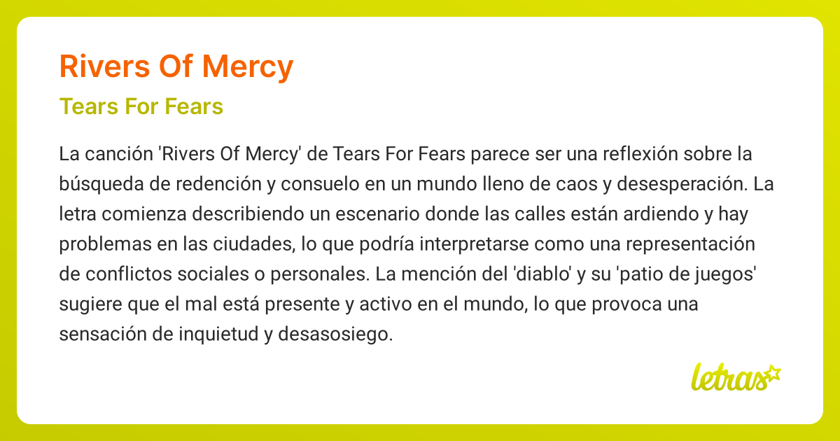 Significado de la canción RIVERS OF MERCY (Tears For Fears)
