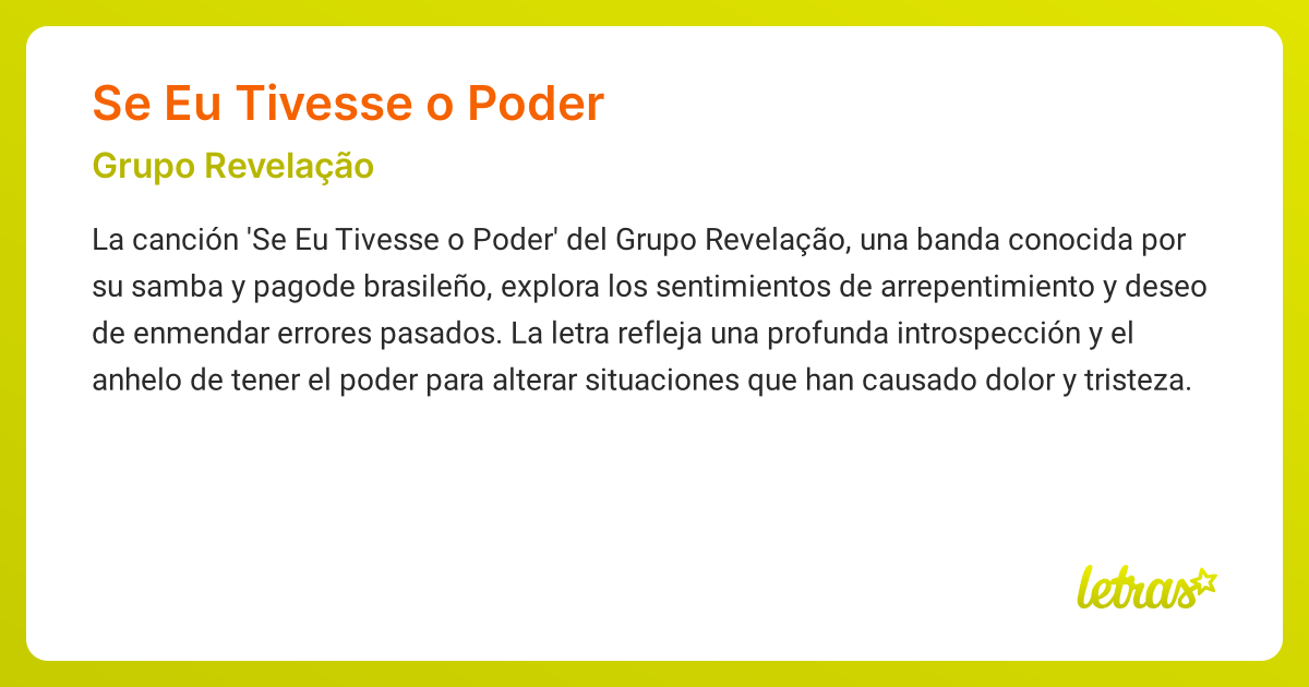 Significado de la canción SE EU TIVESSE O PODER (Grupo Revelação ...