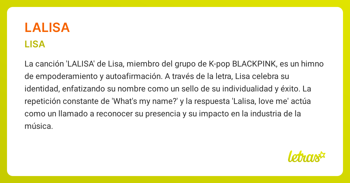 Significado de la canción LALISA (LISA) - LETRAS.COM