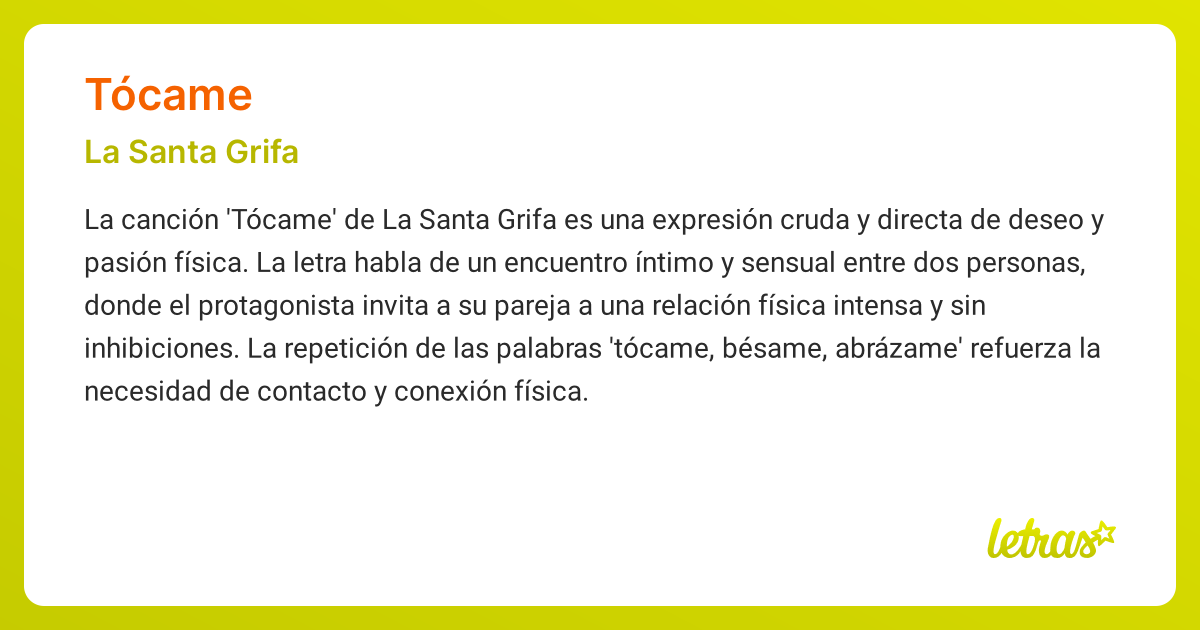 Significado de la canción TÓCAME (La Santa Grifa) - LETRAS.COM