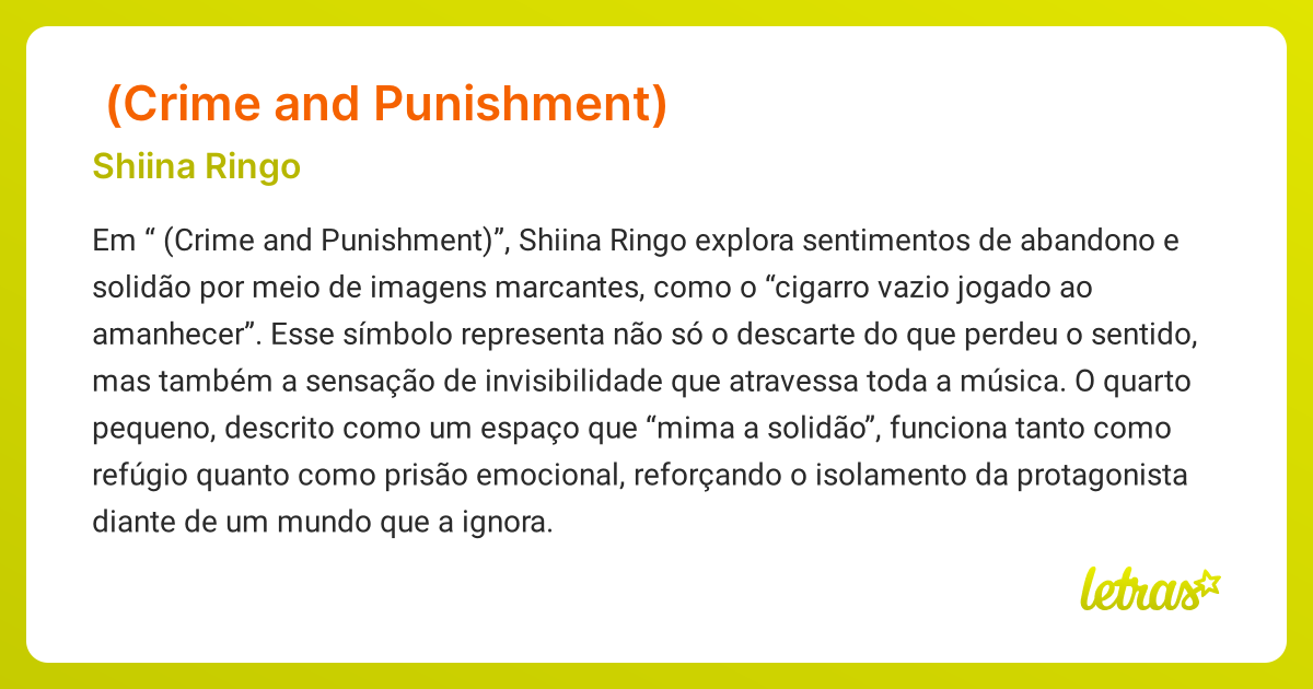 Significado da música 罪と罰 (Crime and Punishment) (Shiina Ringo ...