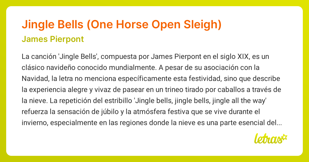 Significado de la canción JINGLE BELLS (James Pierpont)