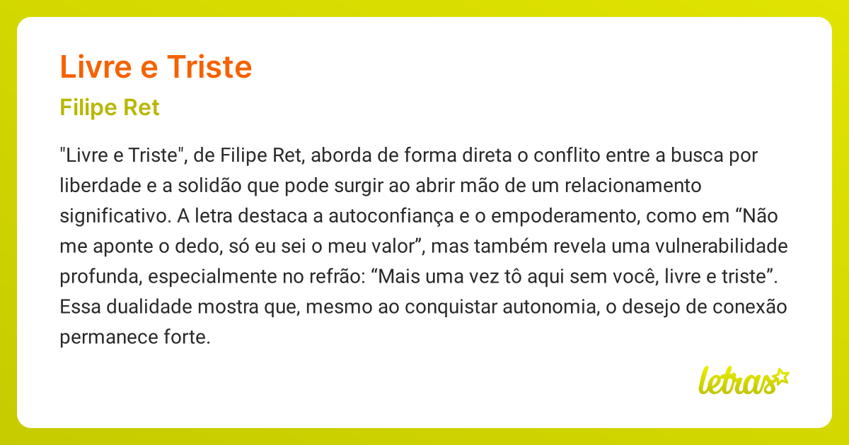 Significado da música LIVRE E TRISTE (Filipe Ret) - LETRAS.MUS.BR