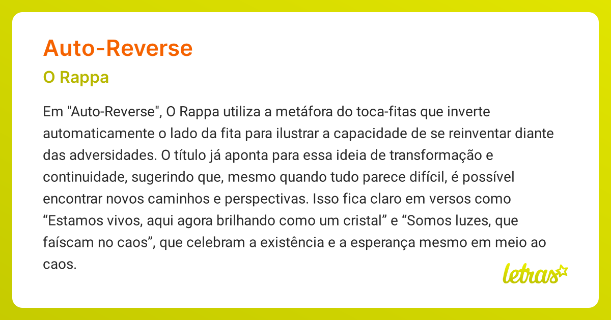 Significado da música AUTO-REVERSE (O Rappa) - LETRAS.MUS.BR