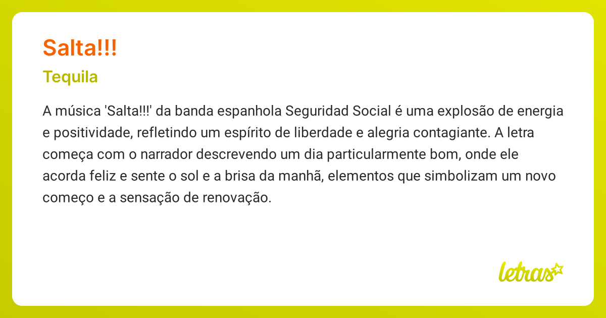 Significado da música SALTA!!! (Tequila) - LETRAS.MUS.BR