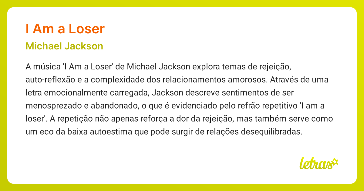 Significado da música I AM A LOSER (Michael Jackson) - LETRAS.MUS.BR