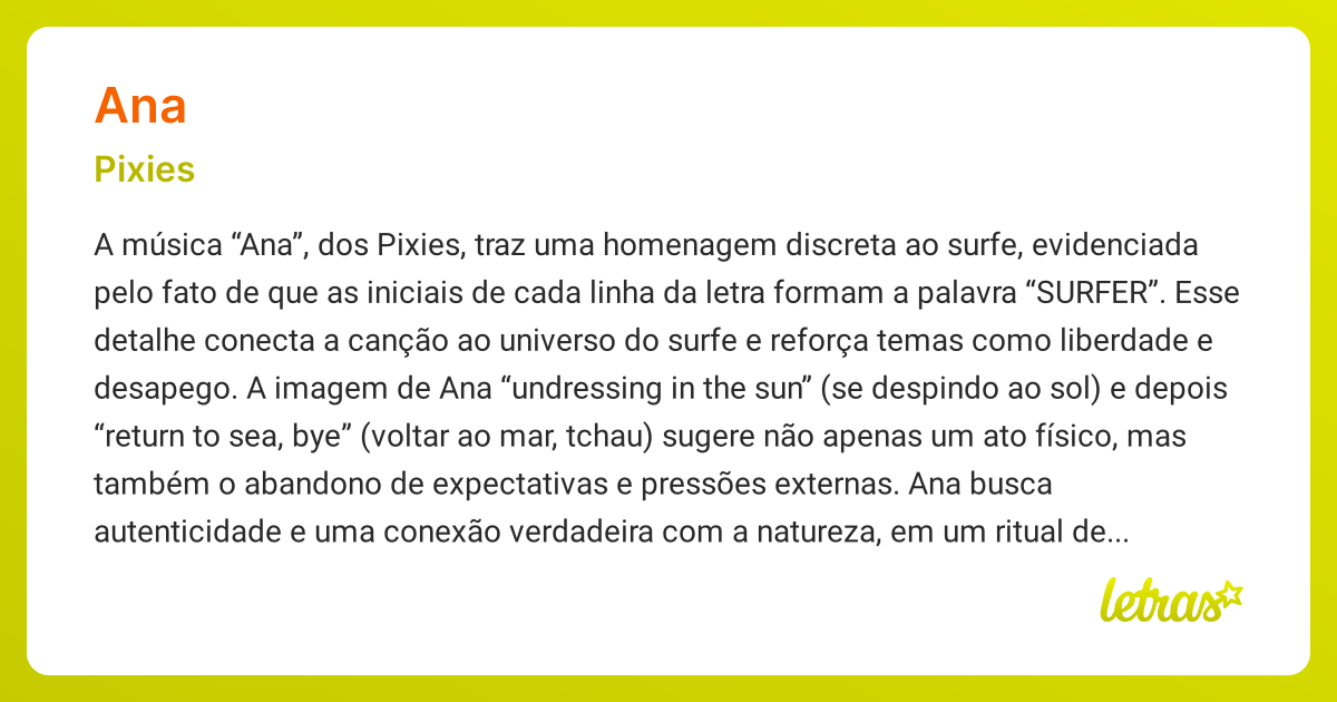 Significado da música ANA (Pixies) - LETRAS.MUS.BR