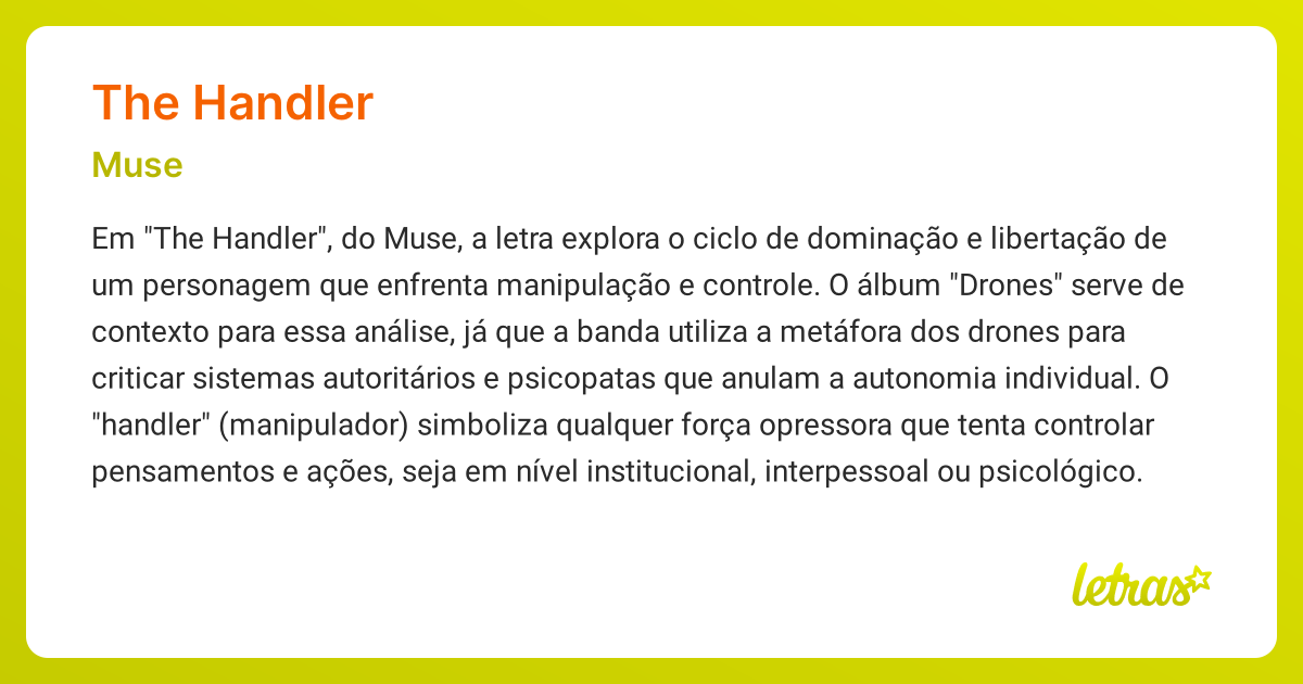 Significado da música THE HANDLER (Muse) - LETRAS.MUS.BR