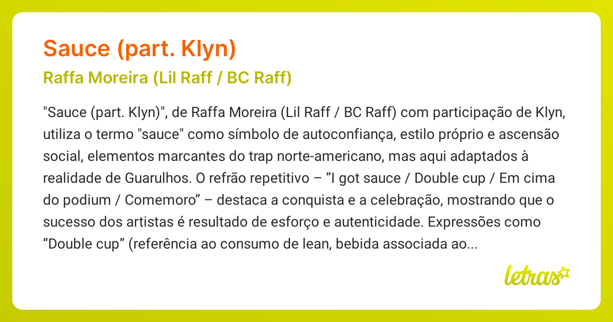 Significado da música SAUCE (PART. KLYN) (Raffa Moreira (Lil Raff / BC ...